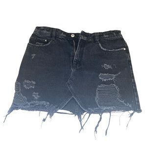 Zara Black Distressed Denim Skirt